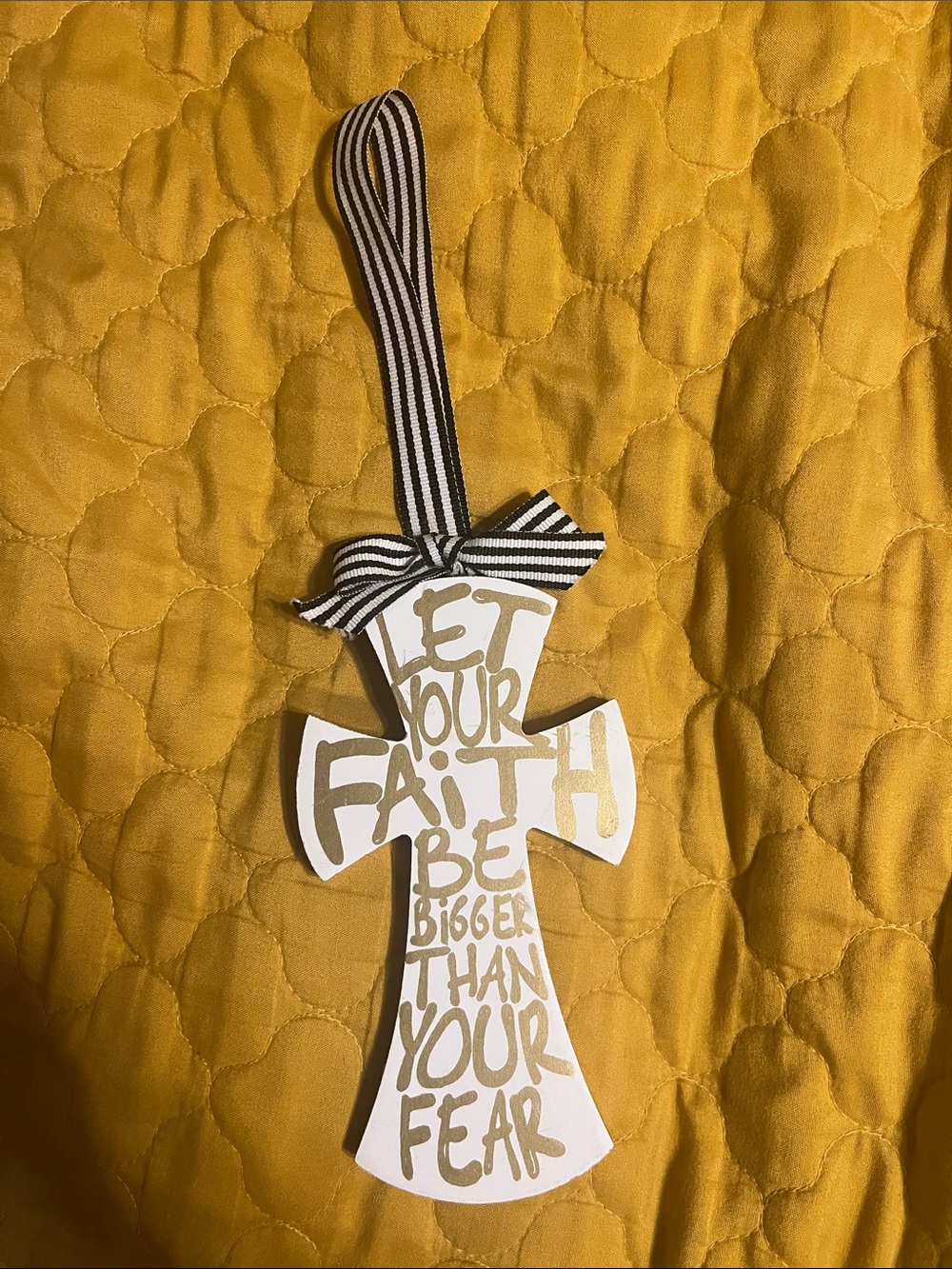 White Cross Ornament - Inspirational 'Let Your Faith Be Bigger Than Your Fear'